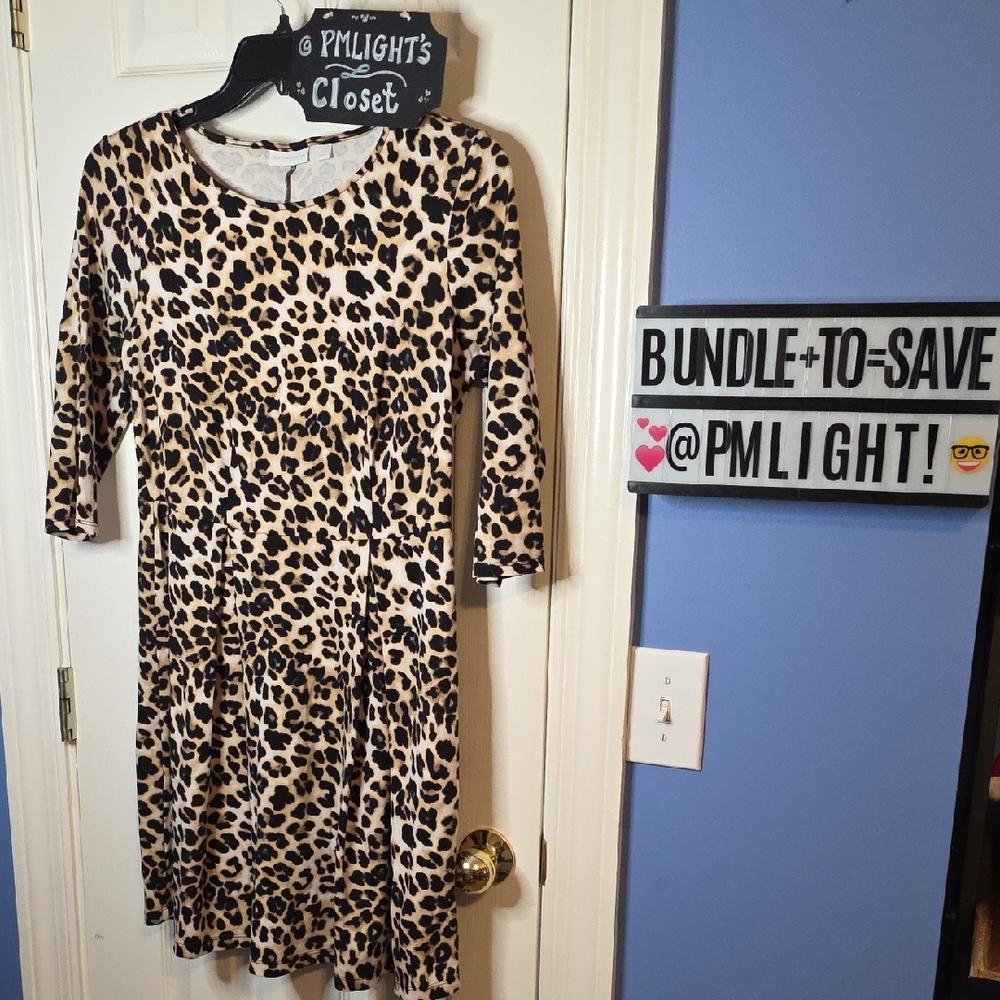 New York & Company Large Leopard Print Dress Tan Black Brown
